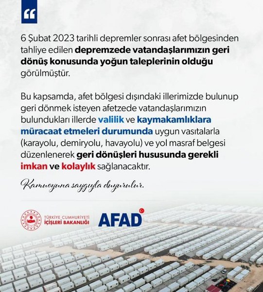 Afet Bölgesinden Tahliye Edilen Vatandaşlarımızın Geri Dönüşü